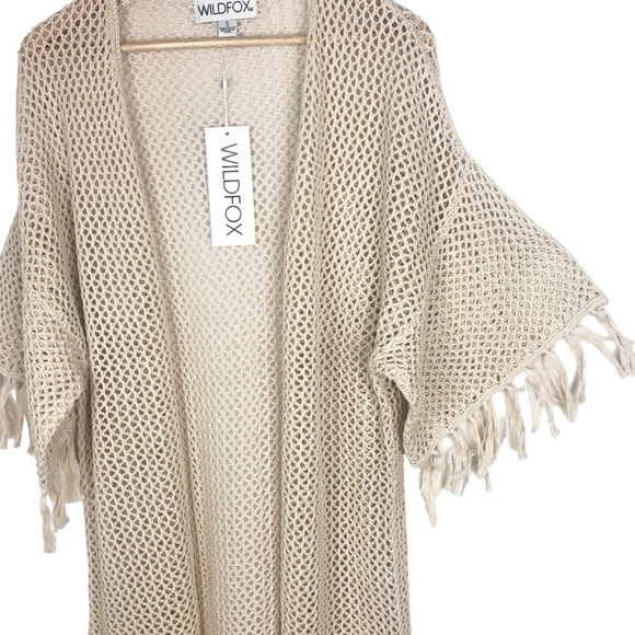 New with tag Wildfox Kelso Fringe Sleeve Cream Crochet Long Kimono Wrap Cardigan - Picture 11 of 16